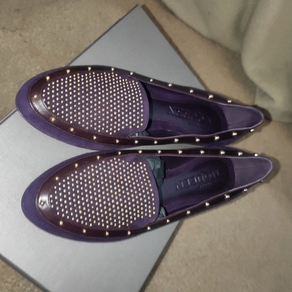 Alexander McQueen Scarpa Pelle Purple Suede Studded Loafers - Picture 4 of 12